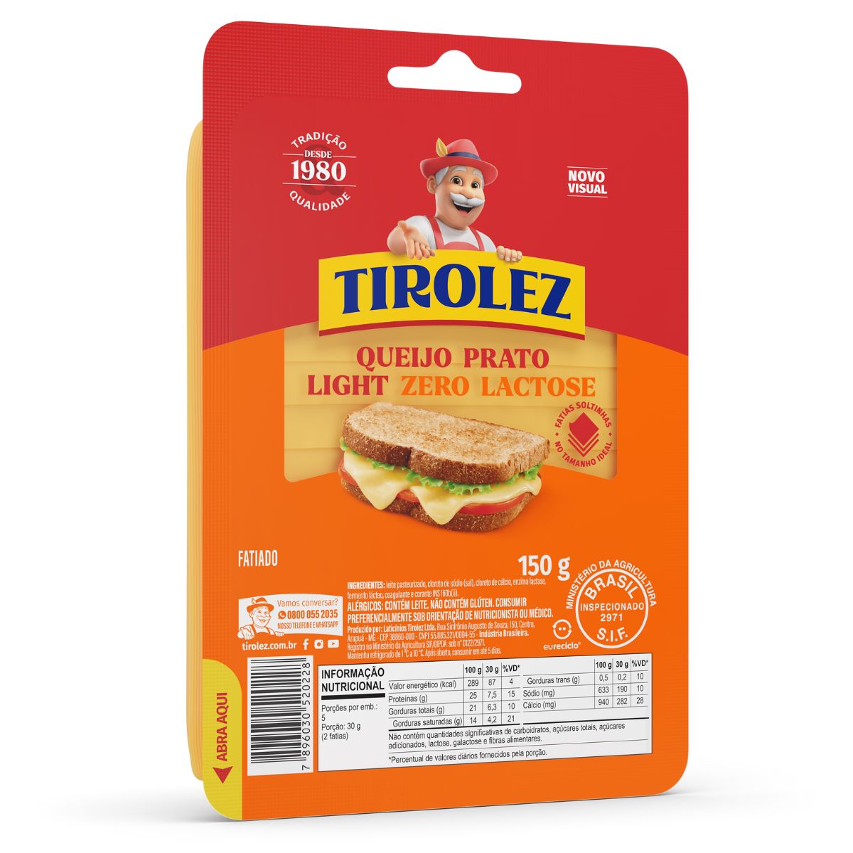 Queijo Prato Tirolez Light Zero Lactose 150g